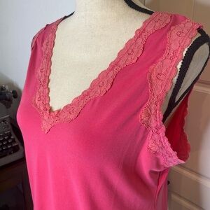 Pink Lace Trim Sleeveless Tank